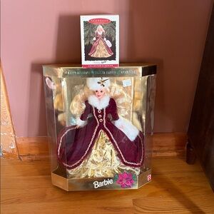 1996 Barbie Holiday Celebration Doll and matching hallmark ornament